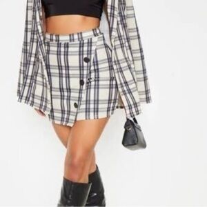 Stone Checked Button Skirt